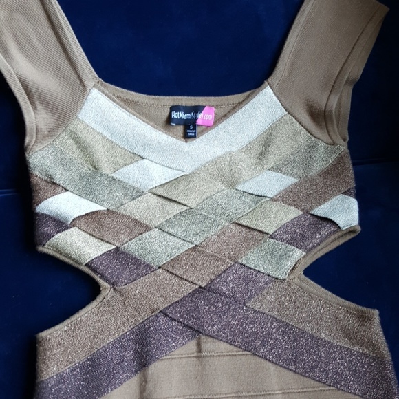 Tan and gold bodycon mini dress - Picture 2 of 3